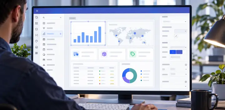 App Builder workspace showing a polished business dashboard under construction