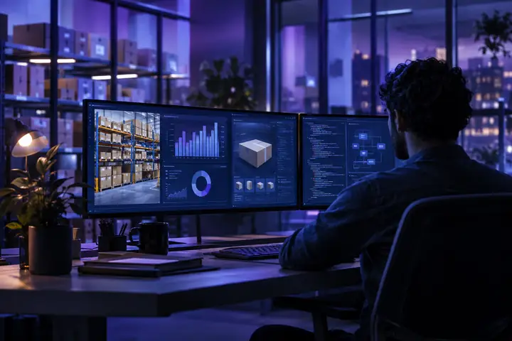Inventory management application with charts and code view