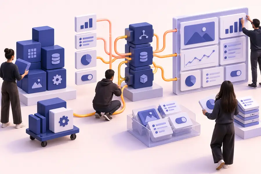 A structured app builder workflow for assembling software features