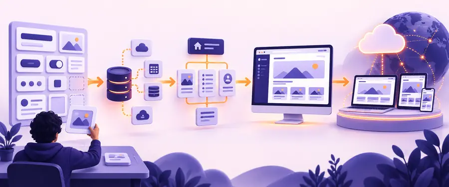 A structured application workspace with screens and logic